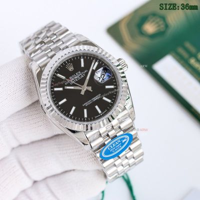 Clean Factory Rolex Datejust 2836 Black Face Watch 36mm 